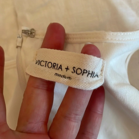 Victoria Sophia women’s Medium dress mini white linen sleeveless concert bride - Picture 8 of 11